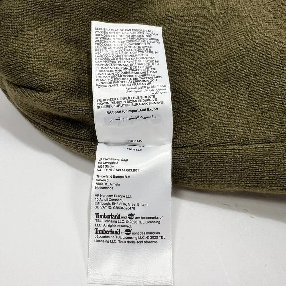 Timberland Beanie Hat Scarf Set Reversible Tan Green One Size Unisex Winter
